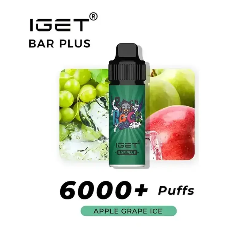 Front view of the IGET Bar Plus S3 6000 Kit Apple Grape Ice disposable vape in Apple Grape Ice