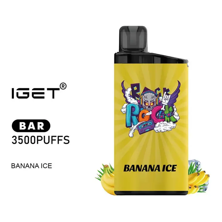 Front view of the IGET Bar 3500 Banana Ice disposable vape in Banana Ice