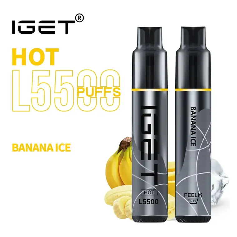 IGET Hot 5500 Banana Ice disposable vape shown front on against a plain white background, Banana Ice flavour