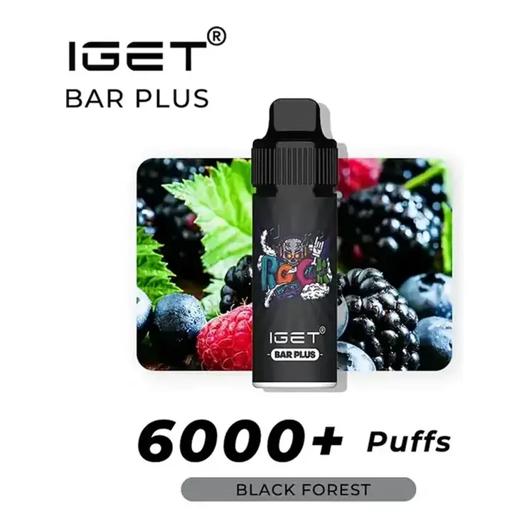Front view of the IGET Bar Plus S3 6000 Kit Black Forest disposable vape in Black Forest