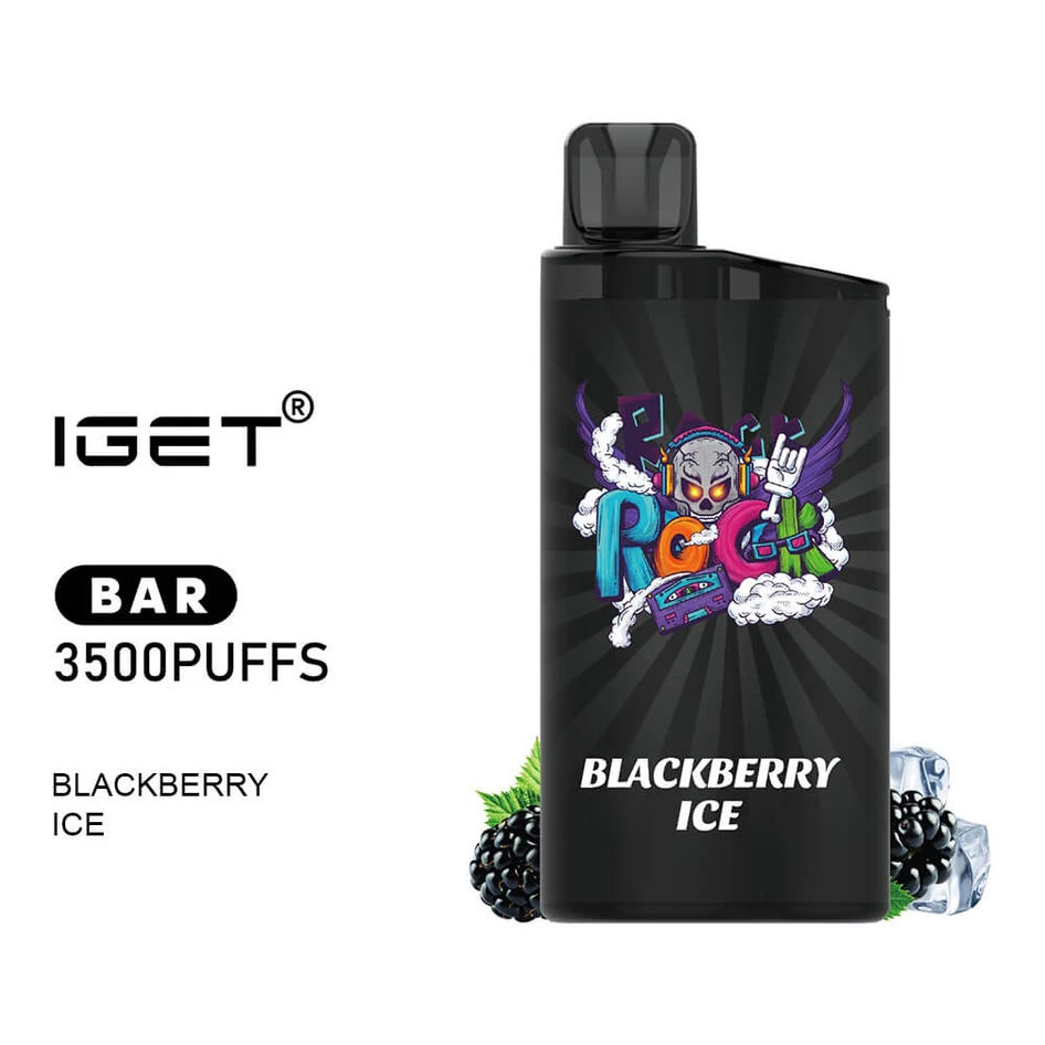 IGET Bar 3500 Blackberry Ice disposable vape photographed front on against a white background