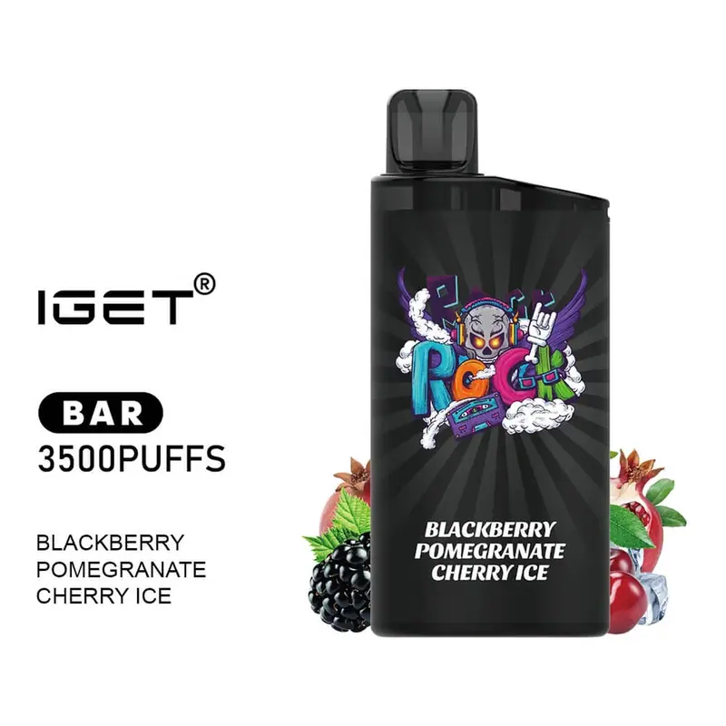 IGET Bar 3500 Blackberry Pomegranate Cherry Ice disposable vape in Blackberry Pomegranate Cherry Ice, product photo on white