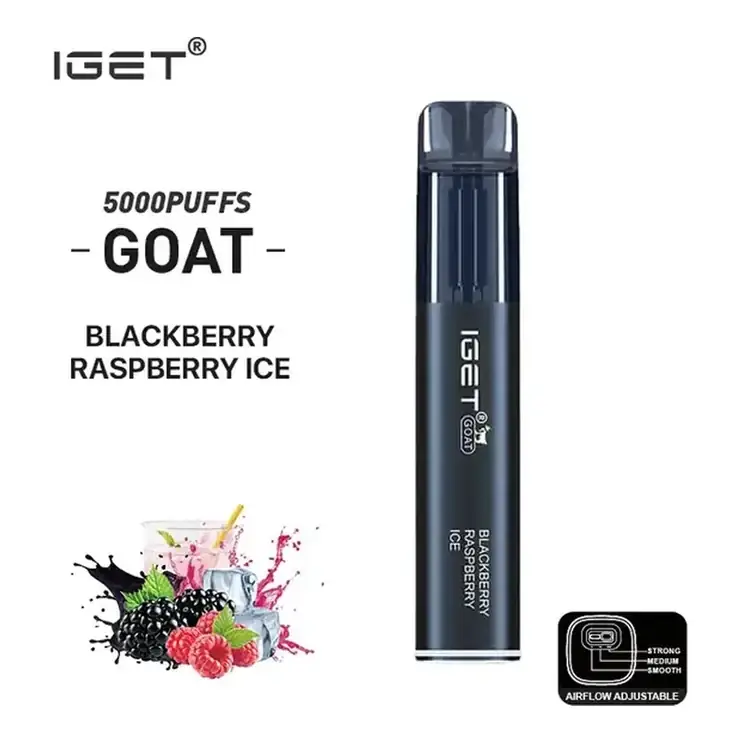 IGET Goat 5000 Blackberry Raspberry Ice disposable vape photographed front on against a white background