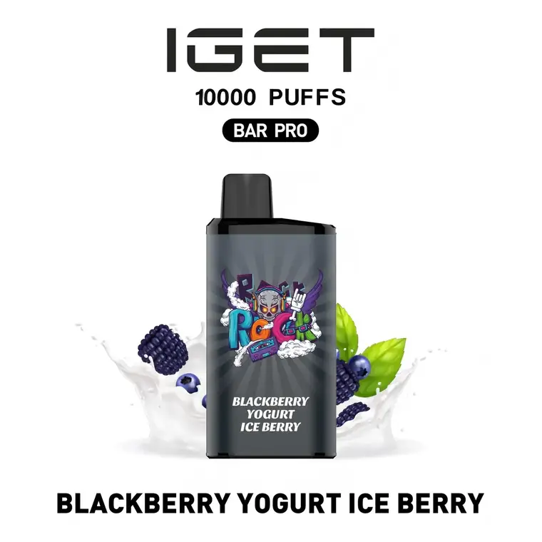 Front view of the IGET Bar Pro 10000 Blackberry Yogurt Ice Berry disposable vape in Blackberry Yogurt Ice Berry