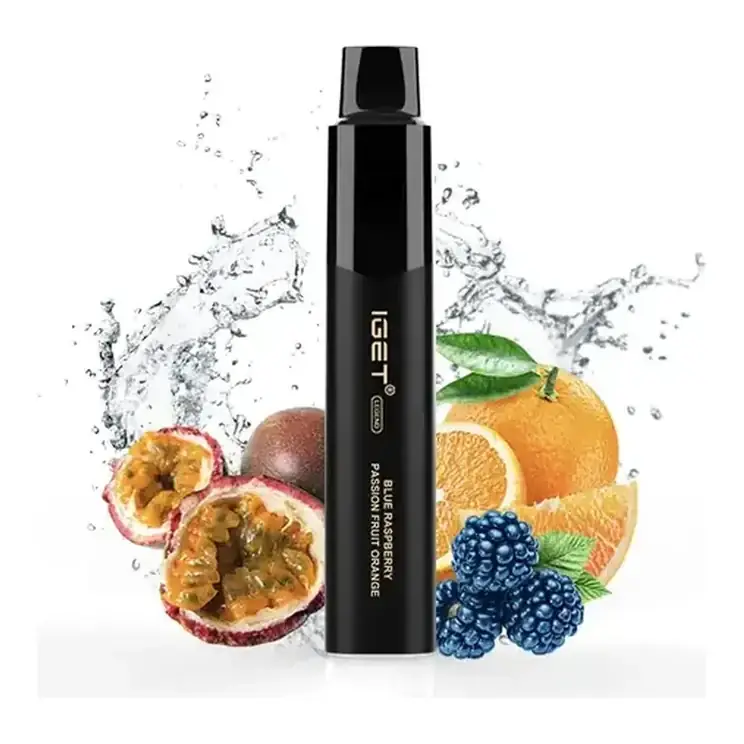 Front view of the IGET Legend 4000 Blue Raspberry Passion Fruit Orange disposable vape in Blue Raspberry Passion Fruit Orange
