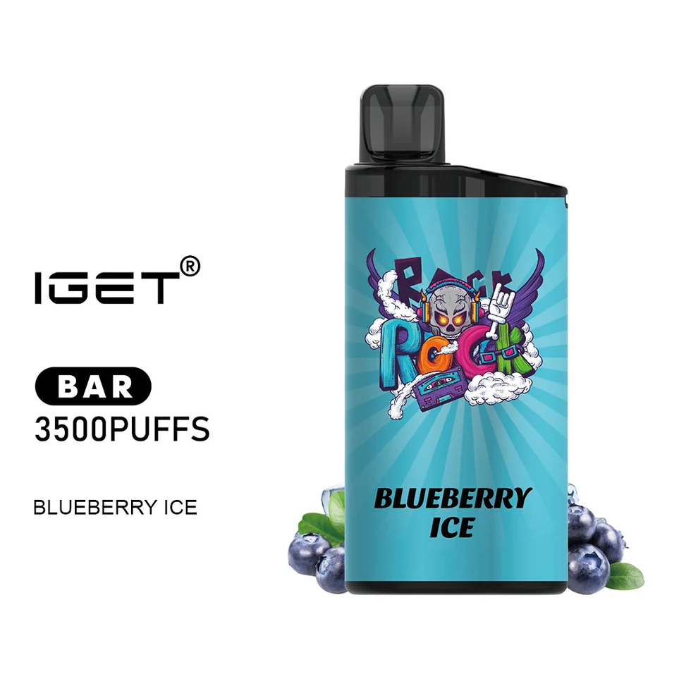 IGET Bar 3500 Blueberry Ice disposable vape photographed front on against a white background