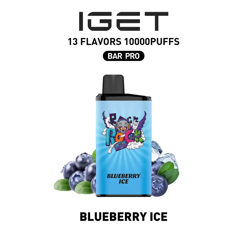 IGET Bar Pro 10000 Blueberry Ice disposable vape shown upright on a plain white background
