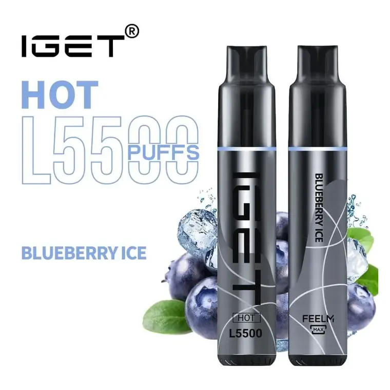IGET Hot 5500 Blueberry Ice disposable vape shown upright on a plain white background
