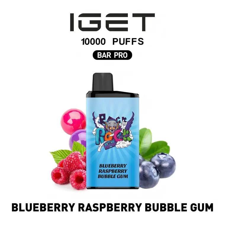 IGET Bar Pro 10000 Blueberry Raspberry Bubble Gum disposable vape in Blueberry Raspberry Bubble Gum, product photo on white