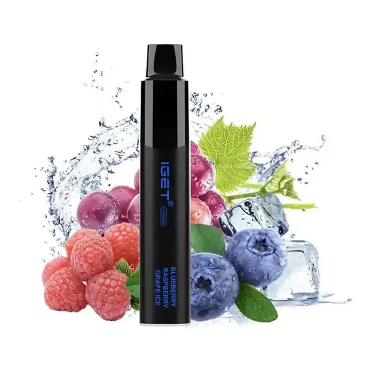 IGET Legend 4000 Blueberry Raspberry Grape Ice disposable vape photographed front on against a white background