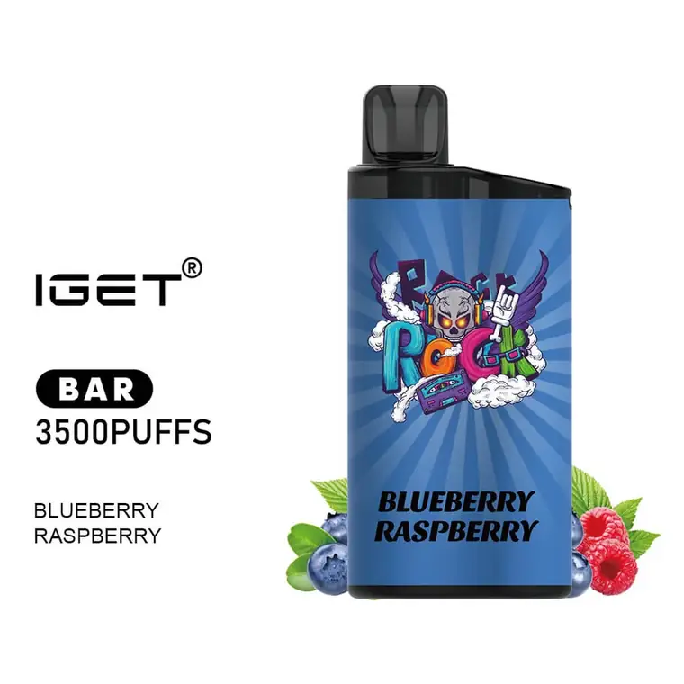IGET Bar 3500 Blueberry Raspberry disposable vape shown upright on a plain white background