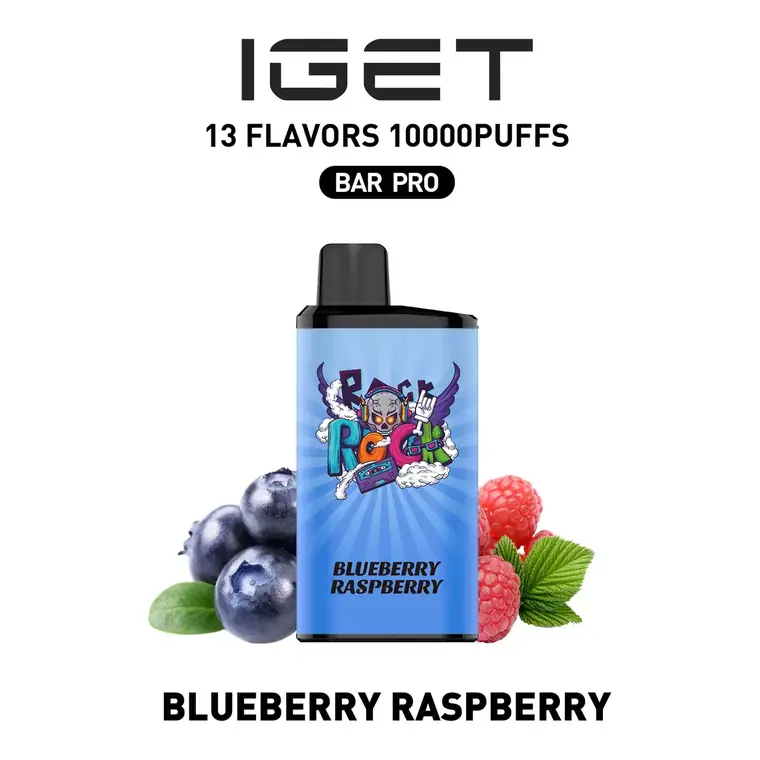 IGET Bar Pro 10000 Blueberry Raspberry disposable vape shown upright on a plain white background