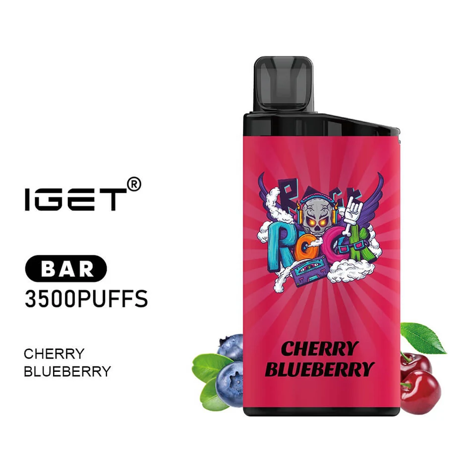 IGET Bar 3500 Cherry Blueberry disposable vape shown upright on a plain white background