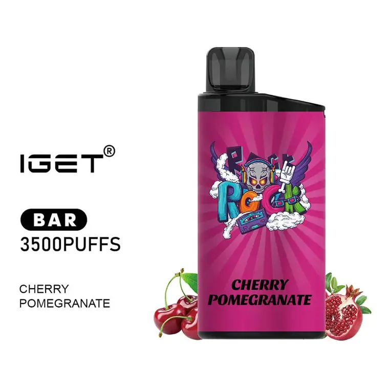 Front view of the IGET Bar 3500 Cherry Pomegranate disposable vape in Cherry Pomegranate