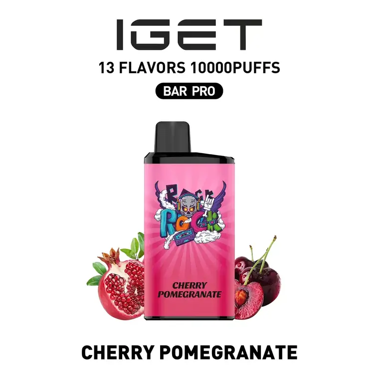 Front view of the IGET Bar Pro 10000 Cherry Pomegranate disposable vape in Cherry Pomegranate