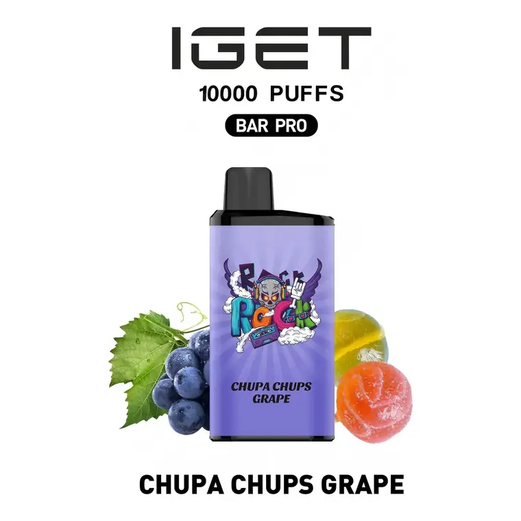IGET Bar Pro 10000 Chupa Chups Grape disposable vape in Chupa Chups Grape, product photo on white