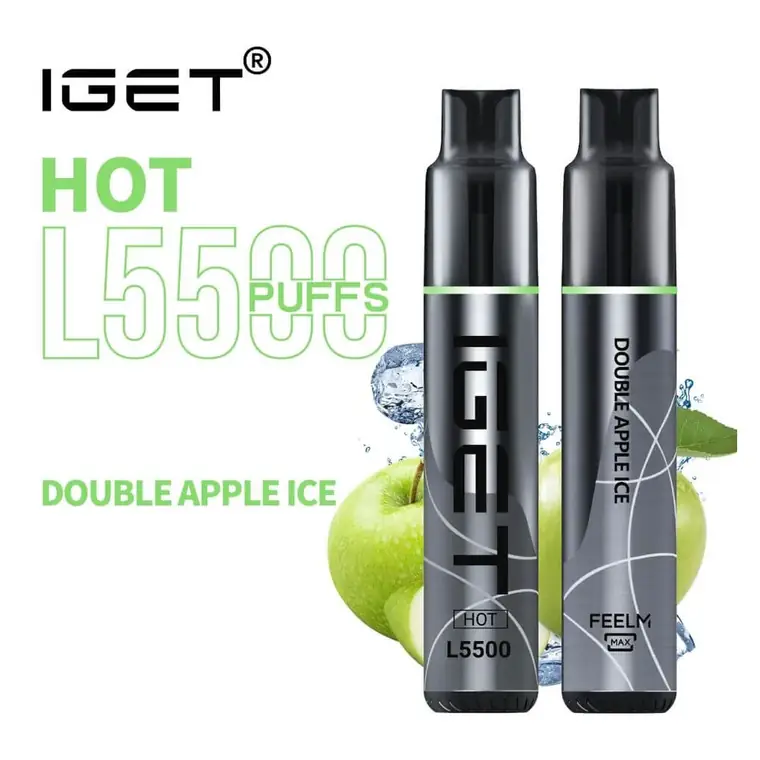 IGET Hot 5500 Double Apple Ice disposable vape shown upright on a plain white background