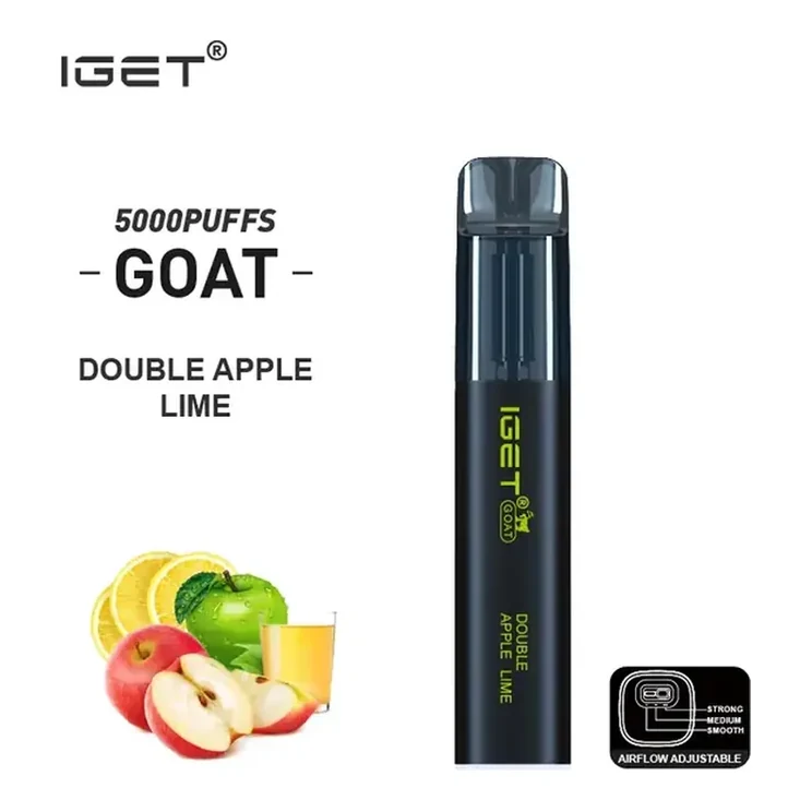 IGET Goat 5000 Double Apple Lime disposable vape photographed front on against a white background
