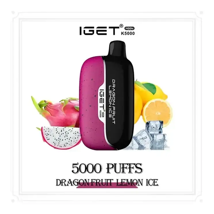 Front view of the IGET Moon 5000 Dragon Fruit Lemon Ice disposable vape in Dragon Fruit Lemon Ice