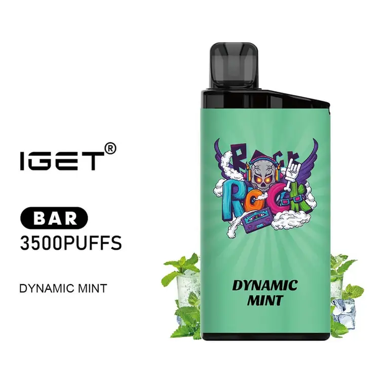 IGET Bar 3500 Dynamic Mint disposable vape shown front on against a plain white background, Dynamic Mint flavour
