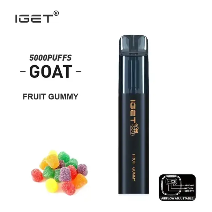 Front view of the IGET Goat 5000 Fruit Gummy disposable vape in Fruit Gummy
