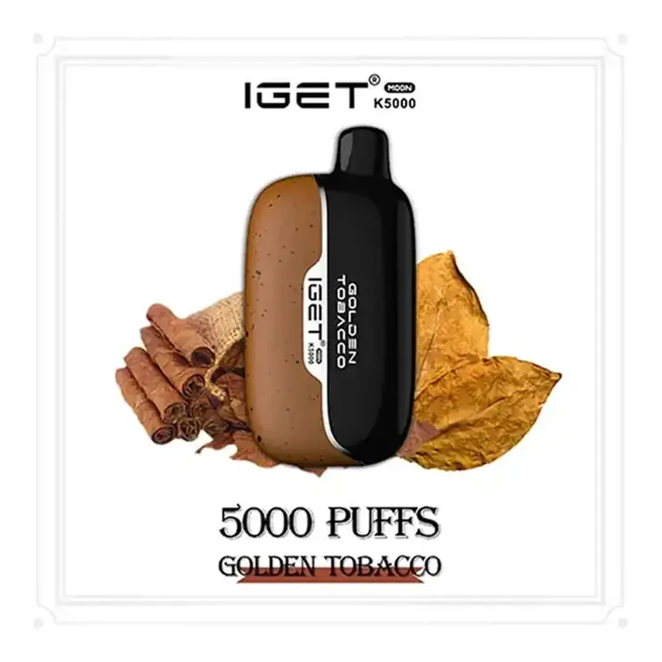 IGET Moon 5000 Golden Tobacco disposable vape in Golden Tobacco, product photo on white