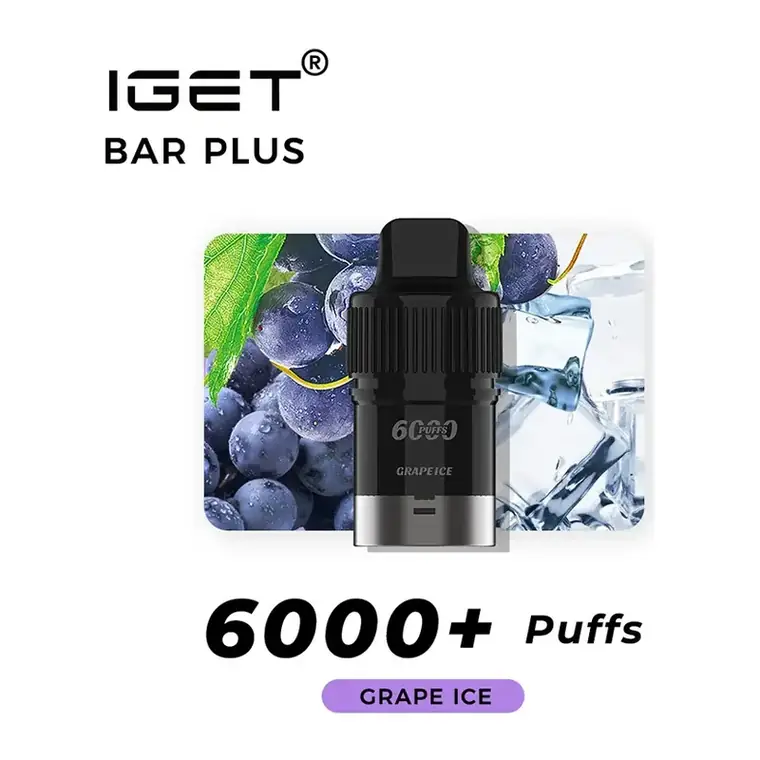 IGET Bar Plus S3 Pods 6000 Grape Ice disposable vape in Grape Ice, product photo on white