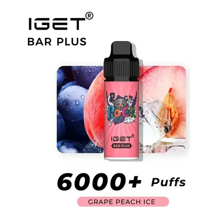 IGET Bar Plus S3 6000 Kit Grape Peach Ice disposable vape in Grape Peach Ice, product photo on white