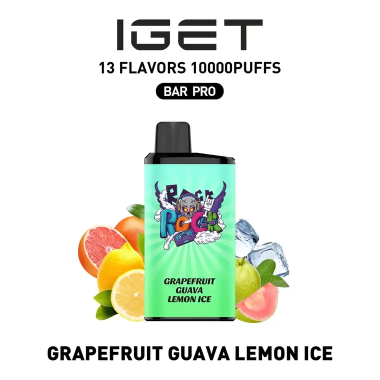 IGET Bar Pro 10000 Grapefruit Guava Lemon Ice disposable vape in Grapefruit Guava Lemon Ice, product photo on white
