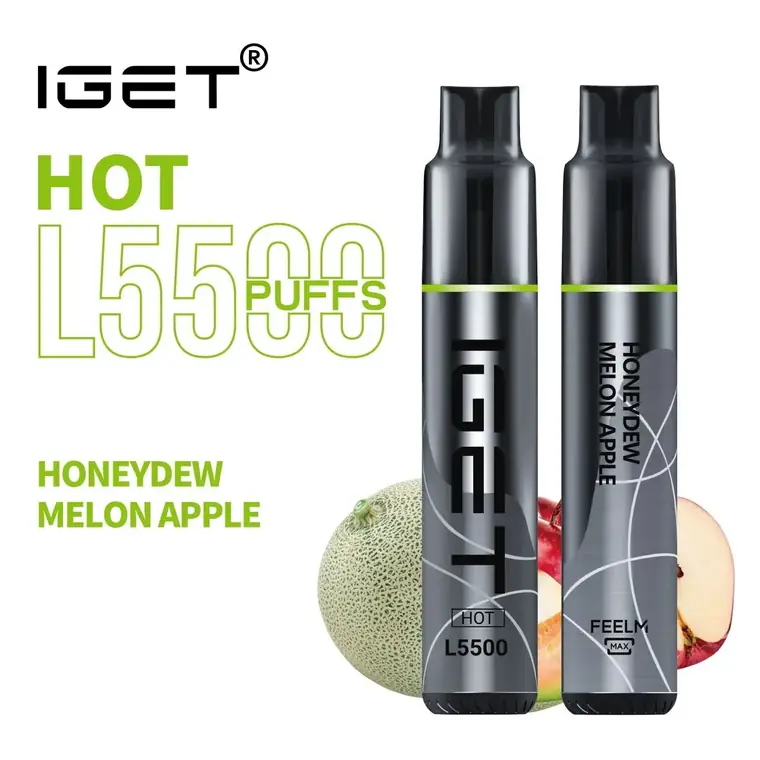 IGET Hot 5500 Honeydew Melon Apple disposable vape shown front on against a plain white background, Honeydew Melon Apple flavour