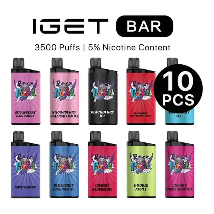 Front view of the IGET Bar Box Mixed Flavours 10 Pack bulk carton in Iget Bar Box Mixed Flavours (10pcs)