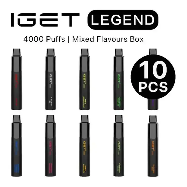 Front view of the IGET Legend Box Mixed Flavours 10 Pack bulk carton in Iget Legend Box Mixed Flavours (10pcs)