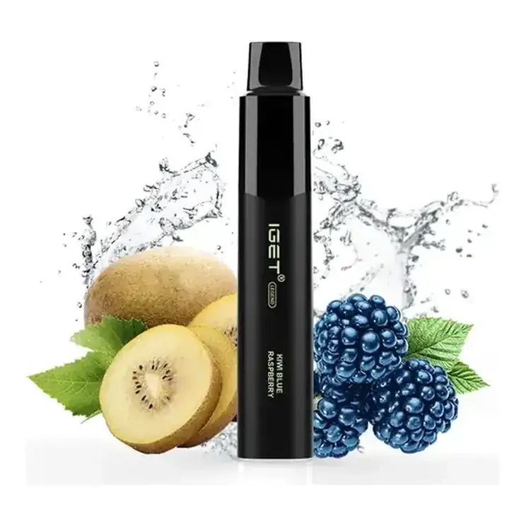 Front view of the IGET Legend 4000 Kiwi Blue Raspberry disposable vape in Kiwi Blue Raspberry