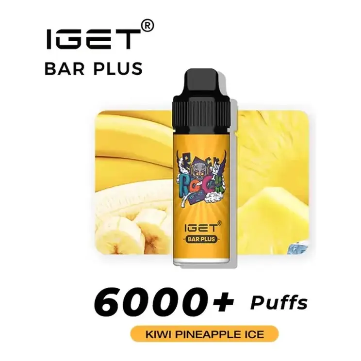 Front view of the IGET Bar Plus S3 6000 Kit Kiwi Pineapple Ice disposable vape in Kiwi Pineapple Ice