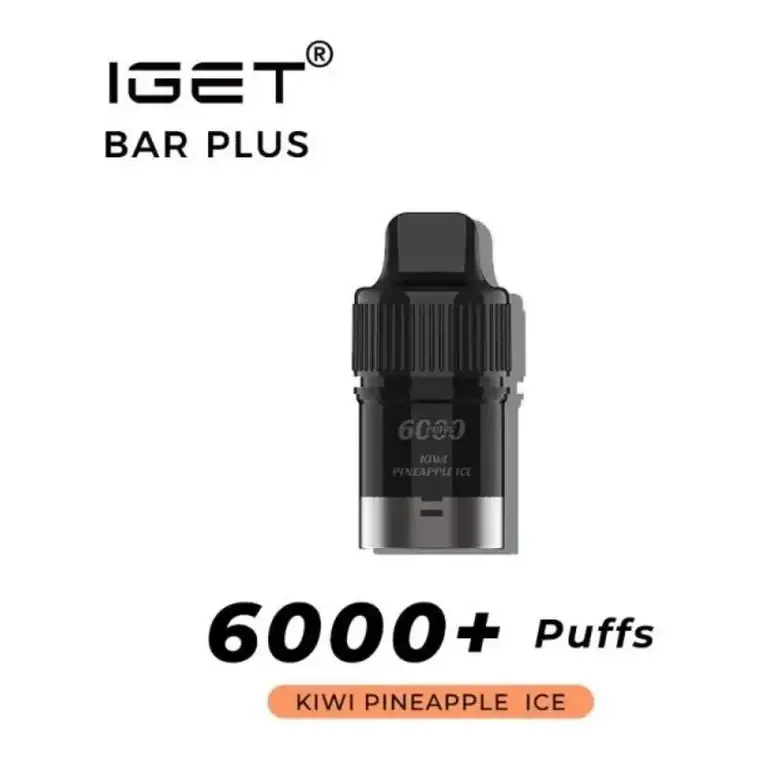 IGET Bar Plus S3 Pods 6000 Kiwi Pineapple Ice disposable vape shown upright on a plain white background