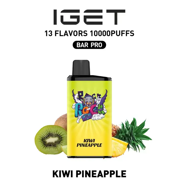 IGET Bar Pro 10000 Kiwi Pineapple disposable vape photographed front on against a white background