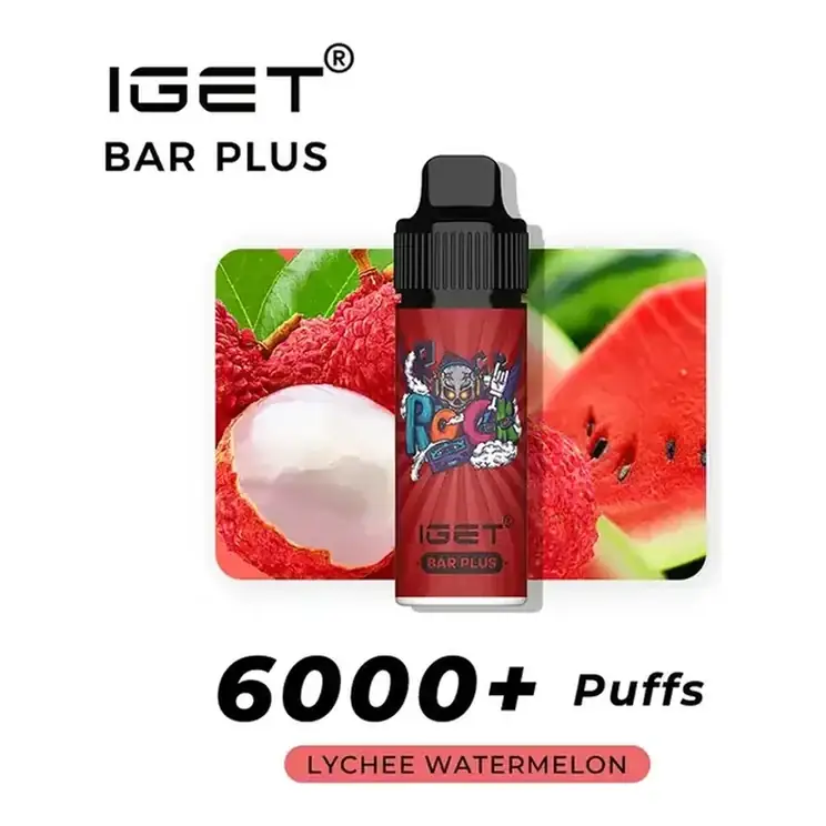 IGET Bar Plus S3 6000 Kit Lychee Watermelon disposable vape shown upright on a plain white background