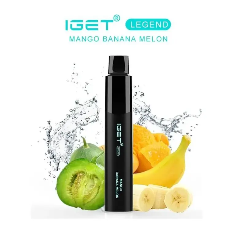 IGET Legend 4000 Mango Banana Melon disposable vape photographed front on against a white background