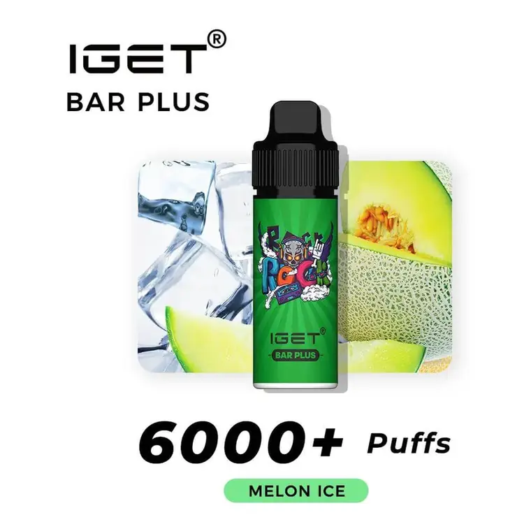 IGET Bar Plus S3 6000 Kit Melon Ice disposable vape shown upright on a plain white background