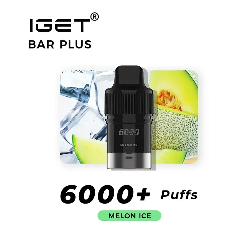 IGET Bar Plus S3 Pods 6000 Melon Ice disposable vape in Melon Ice, product photo on white