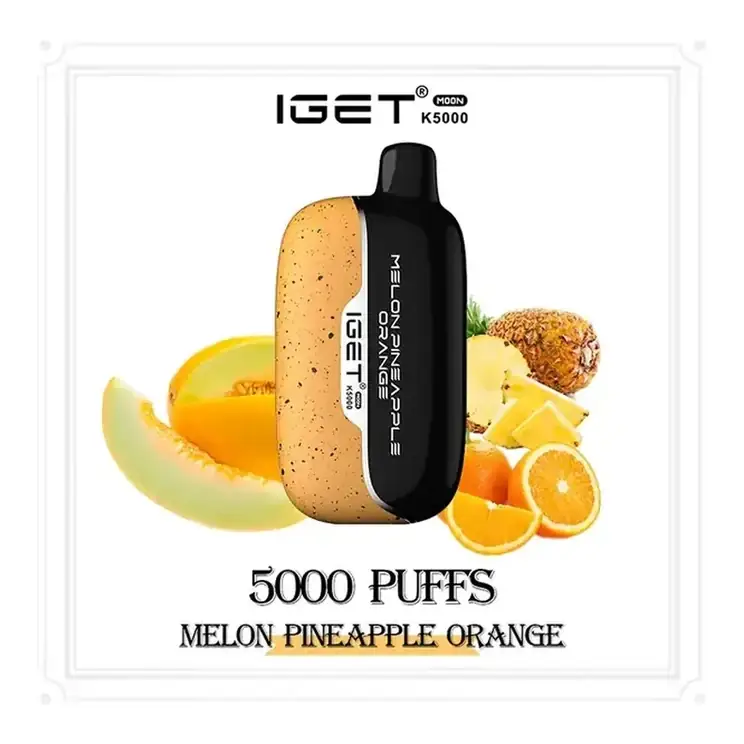 IGET Moon 5000 Melon Pineapple Orange disposable vape shown upright on a plain white background