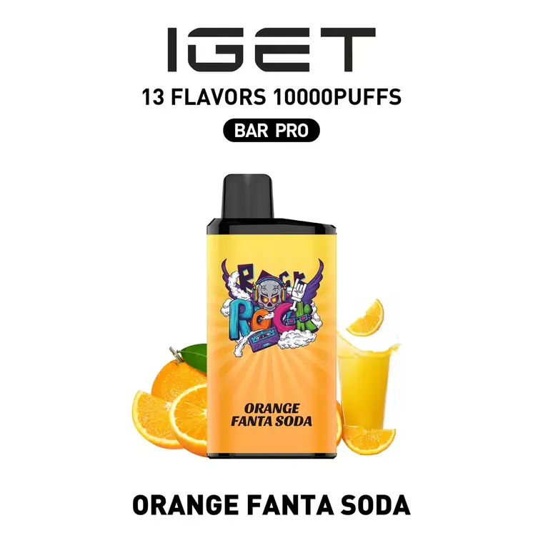 IGET Bar Pro 10000 Orange Fanta Soda disposable vape photographed front on against a white background