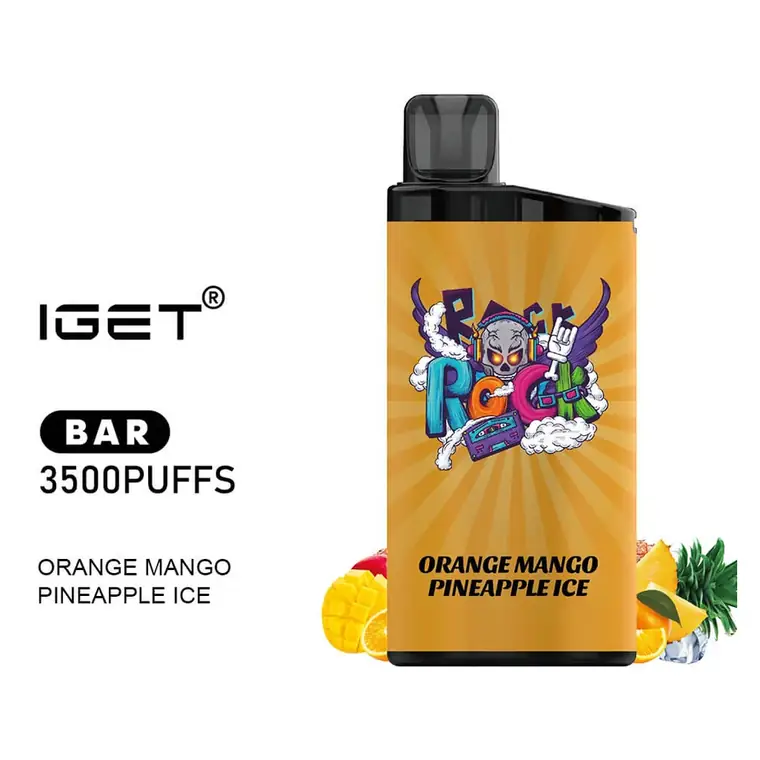 IGET Bar 3500 Orange Mango Pineapple Ice disposable vape photographed front on against a white background