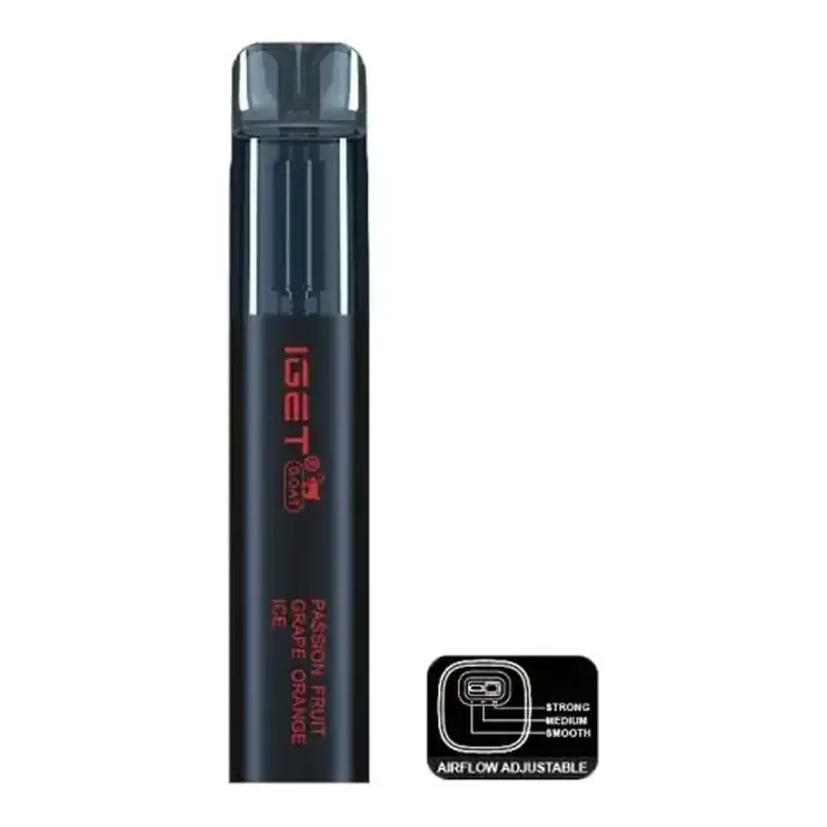 IGET Goat 5000 Passion Fruit Grape Orange Ice disposable vape shown upright on a plain white background