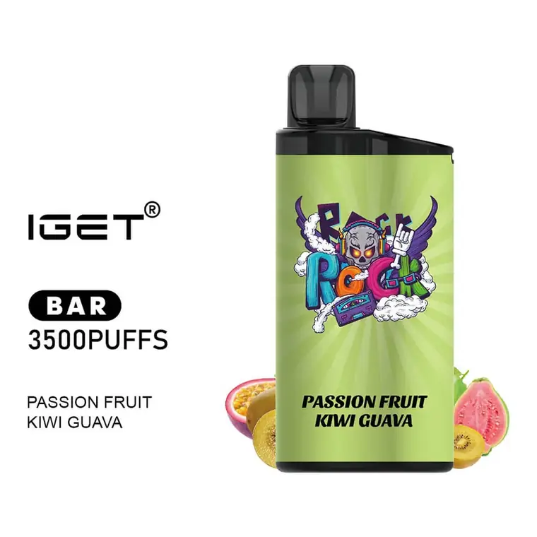 IGET Bar 3500 Passion Fruit Kiwi Guava disposable vape in Passion Fruit Kiwi Guava, product photo on white