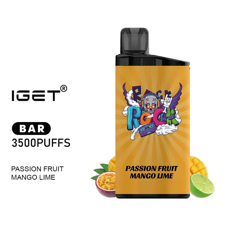 IGET Bar 3500 Passion Fruit Mango Lime disposable vape in Passion Fruit Mango Lime, product photo on white