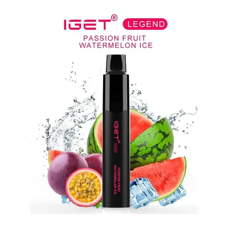 IGET Legend 4000 Passion Fruit Watermelon Ice disposable vape photographed front on against a white background