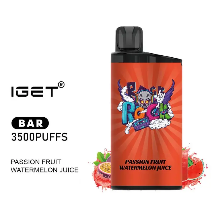 IGET Bar 3500 Passion Fruit Watermelon Juice disposable vape shown upright on a plain white background