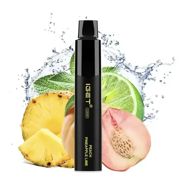IGET Legend 4000 Peach Pineapple Lime disposable vape shown upright on a plain white background