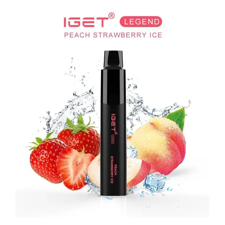 IGET Legend 4000 Peach Strawberry Ice disposable vape photographed front on against a white background